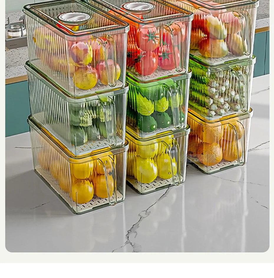 Konco Stackable Refrigerator Storage Container with Airtight Lid and Fresh Timer