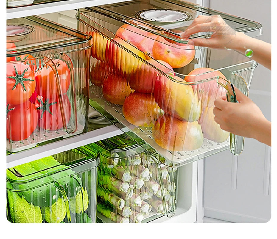 Konco Stackable Refrigerator Storage Container with Airtight Lid and Fresh Timer