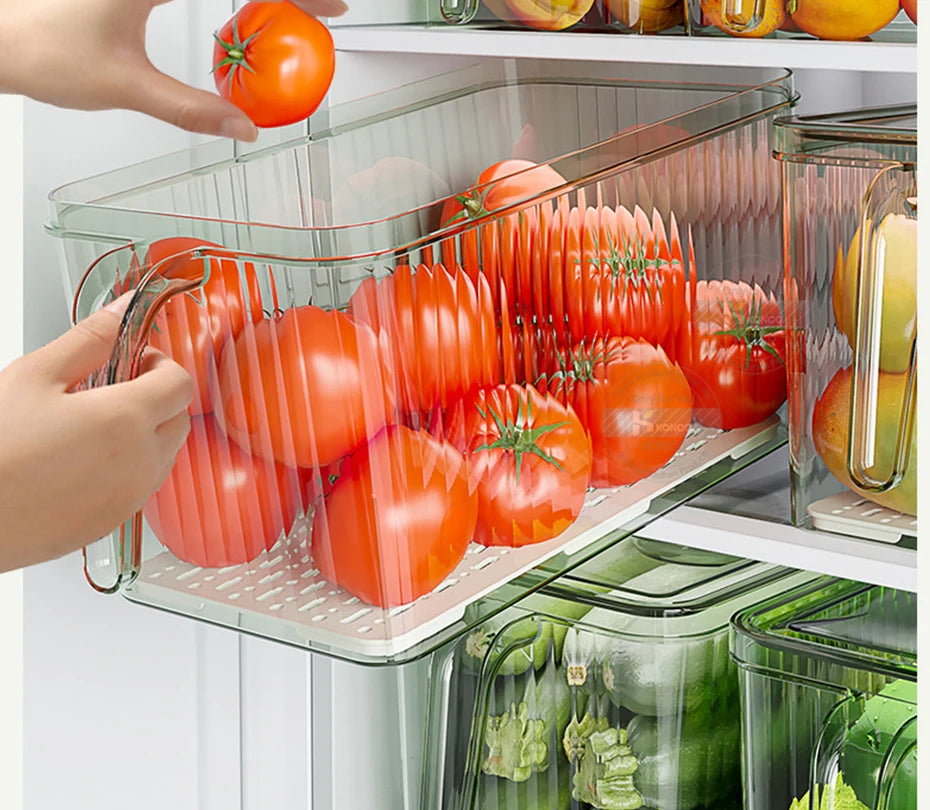 Konco Stackable Refrigerator Storage Container with Airtight Lid and Fresh Timer