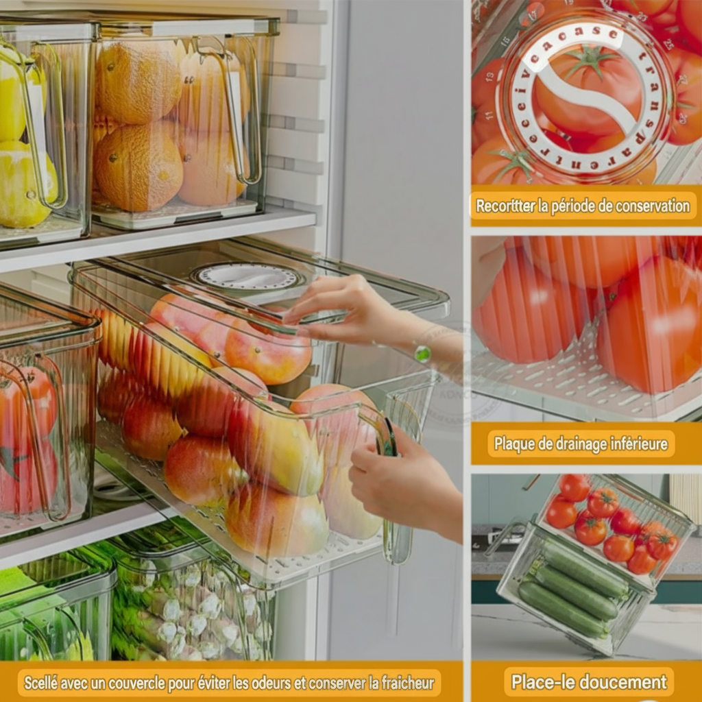 Konco Stackable Refrigerator Storage Container with Airtight Lid and Fresh Timer