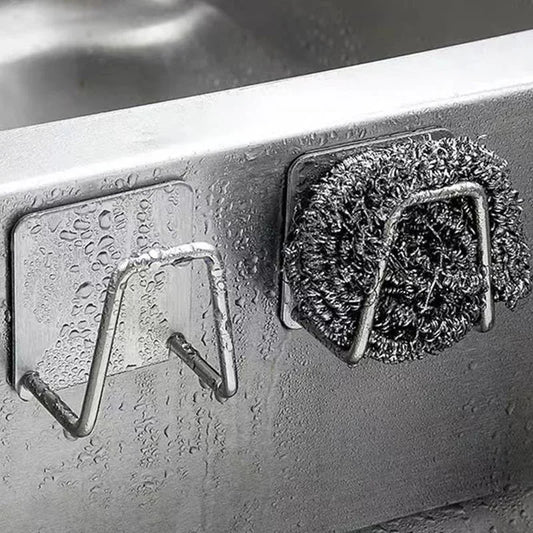 Support éponge inox autocollant fixé sur évier de cuisine - rangement pratique sans perçage